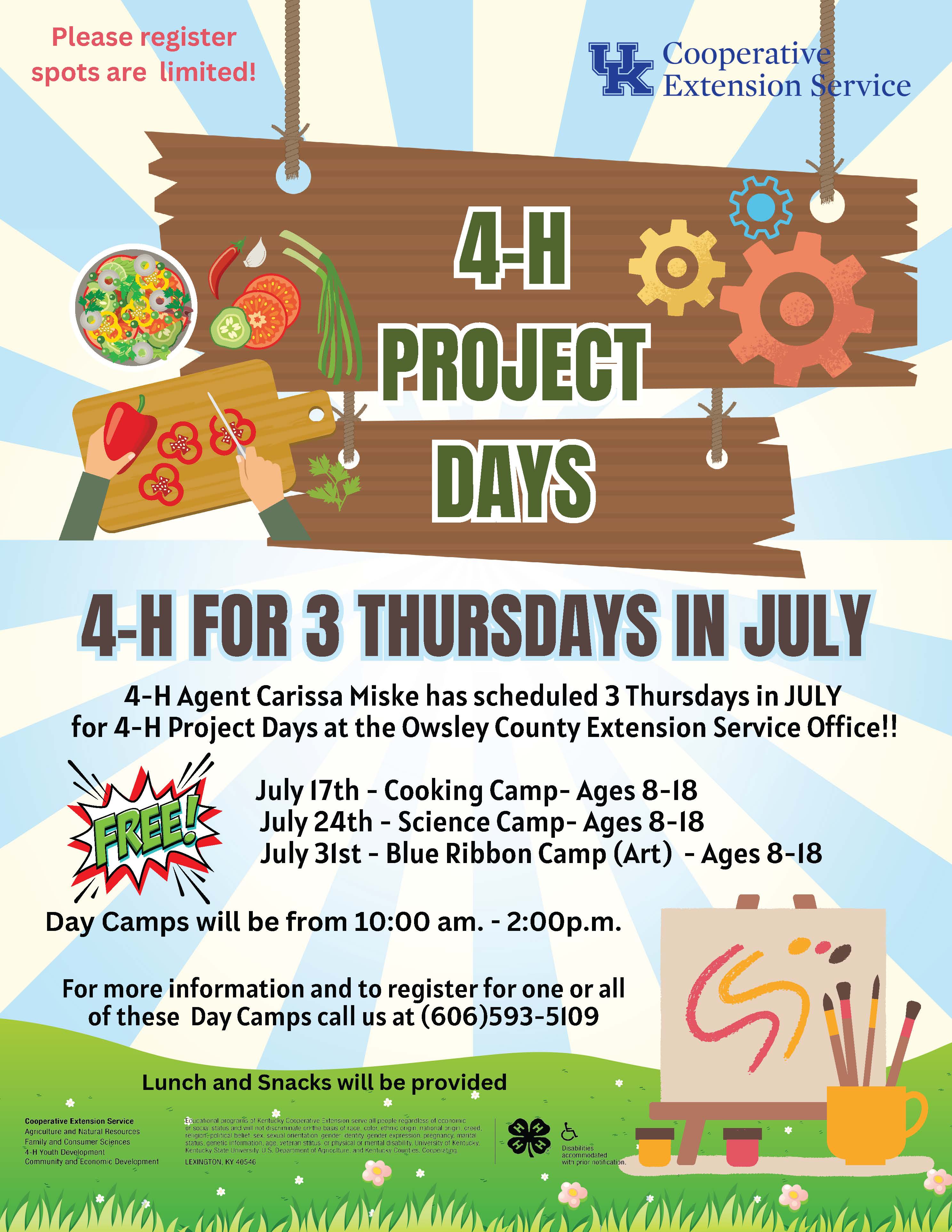 4-H Project Days in July Flyer
