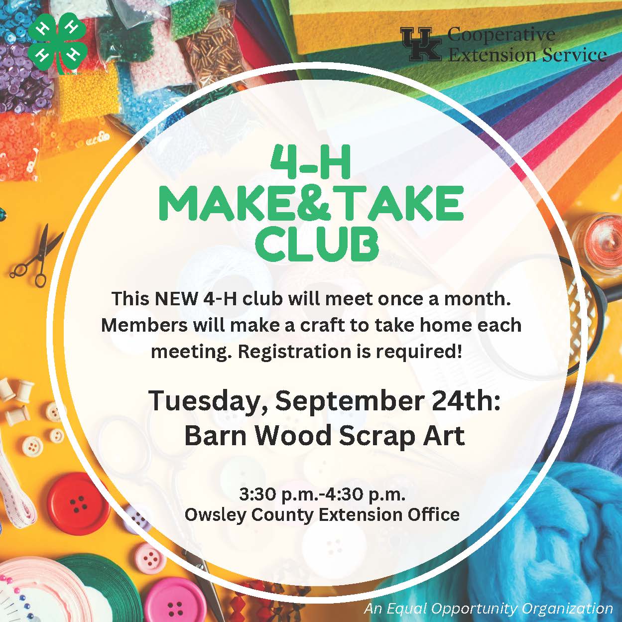 Flyer for new 4-H Club Make & Take crafts. 