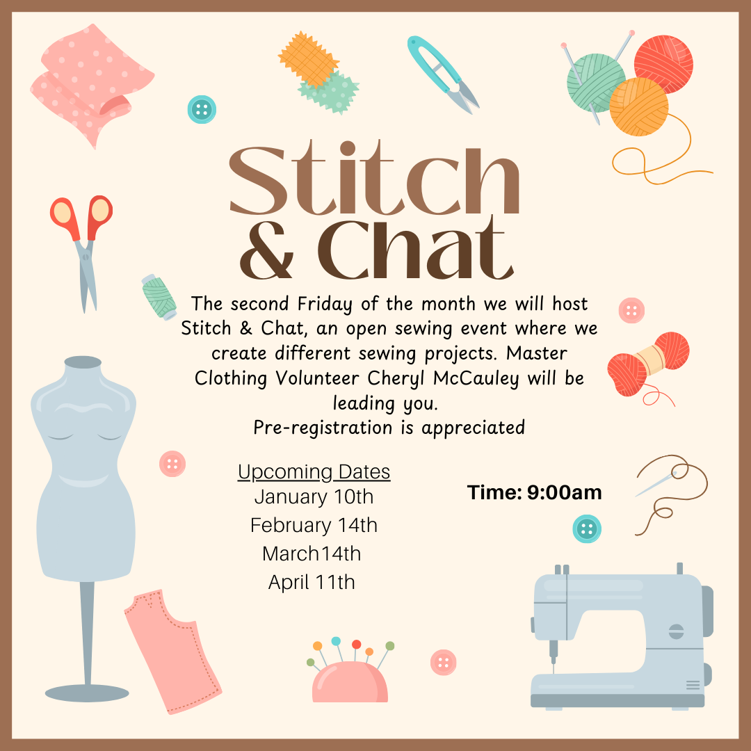 Stitch & Chat Sewing group meeting flyer