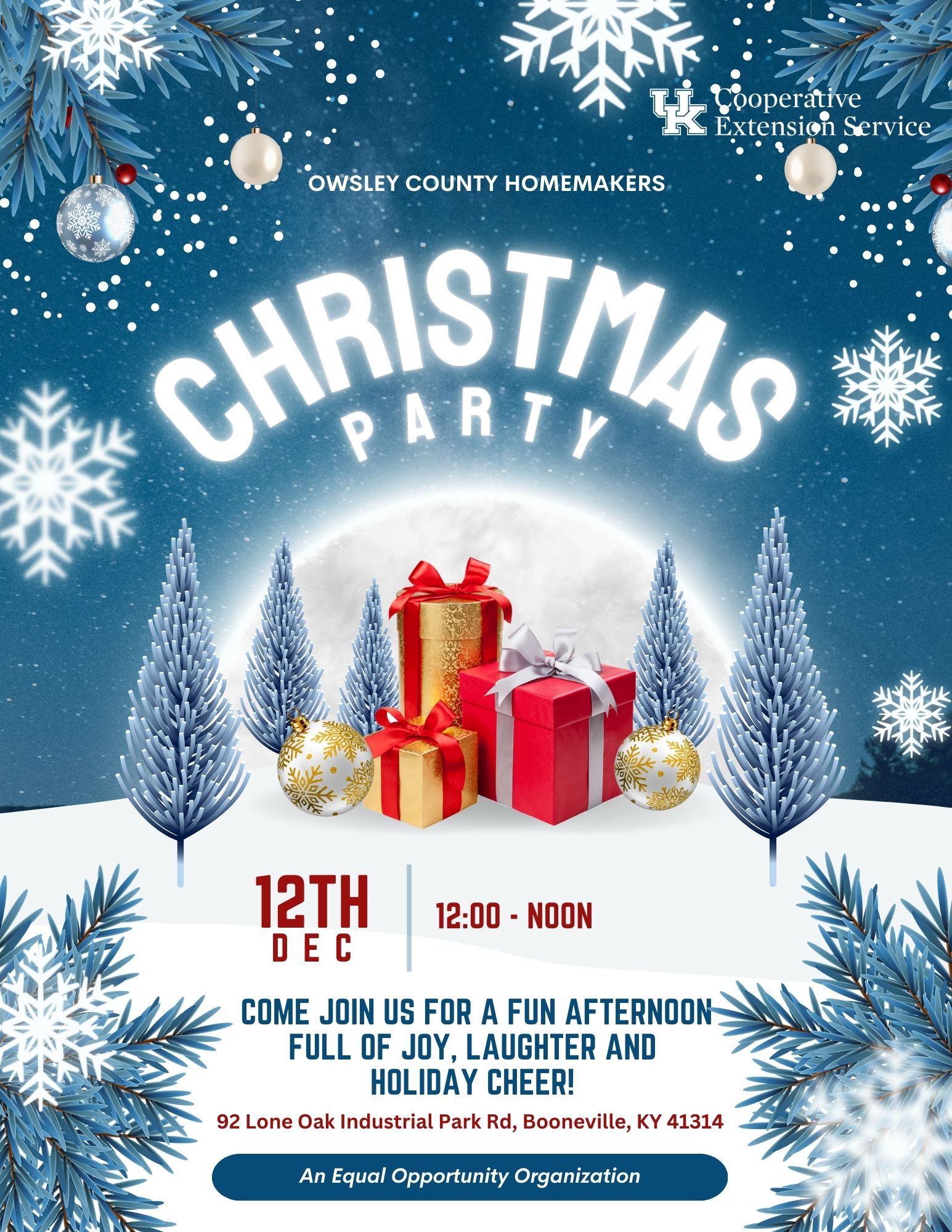 Homemaker christmas party flyer with date and time of party