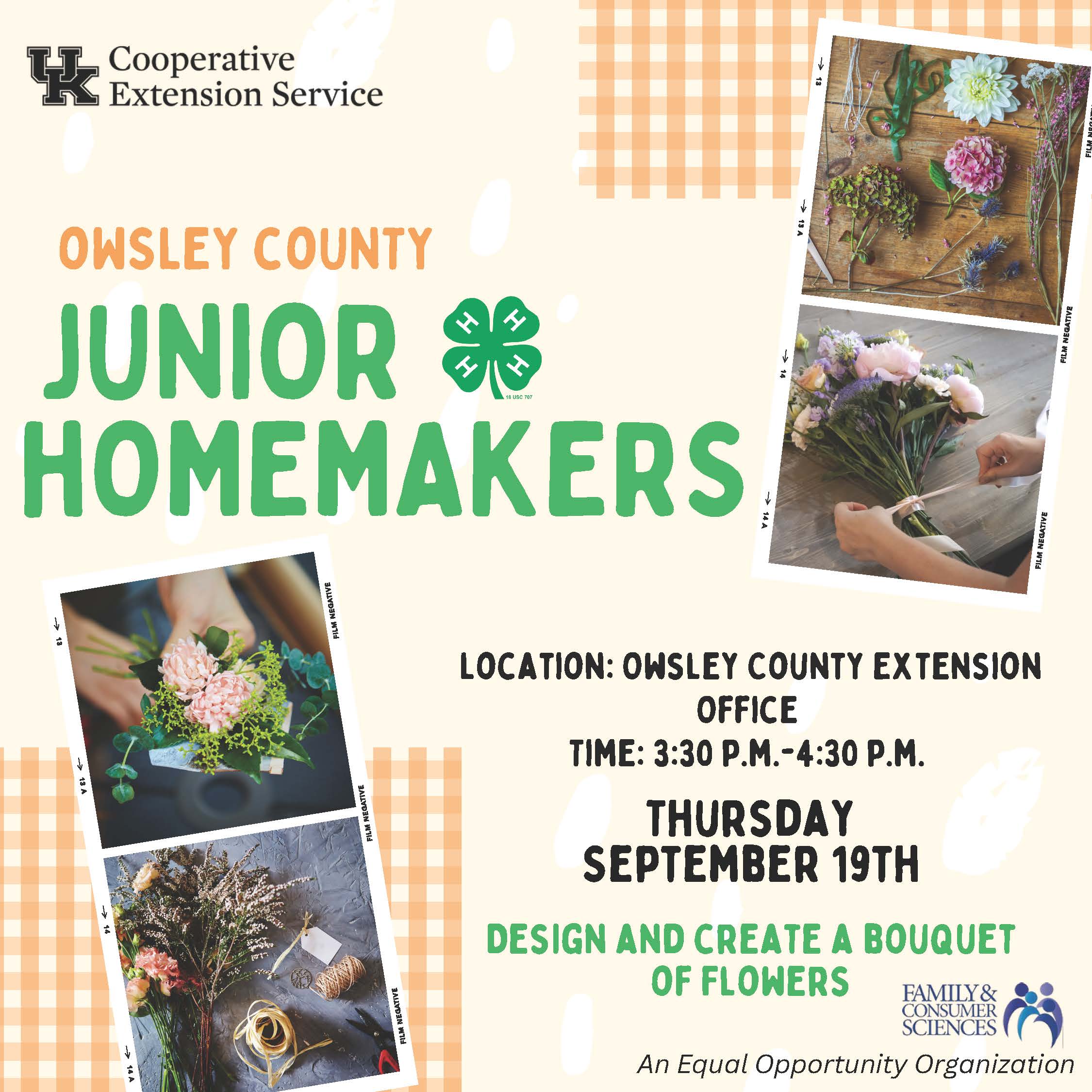 Junior Homemakers meeting flyer for September 19th