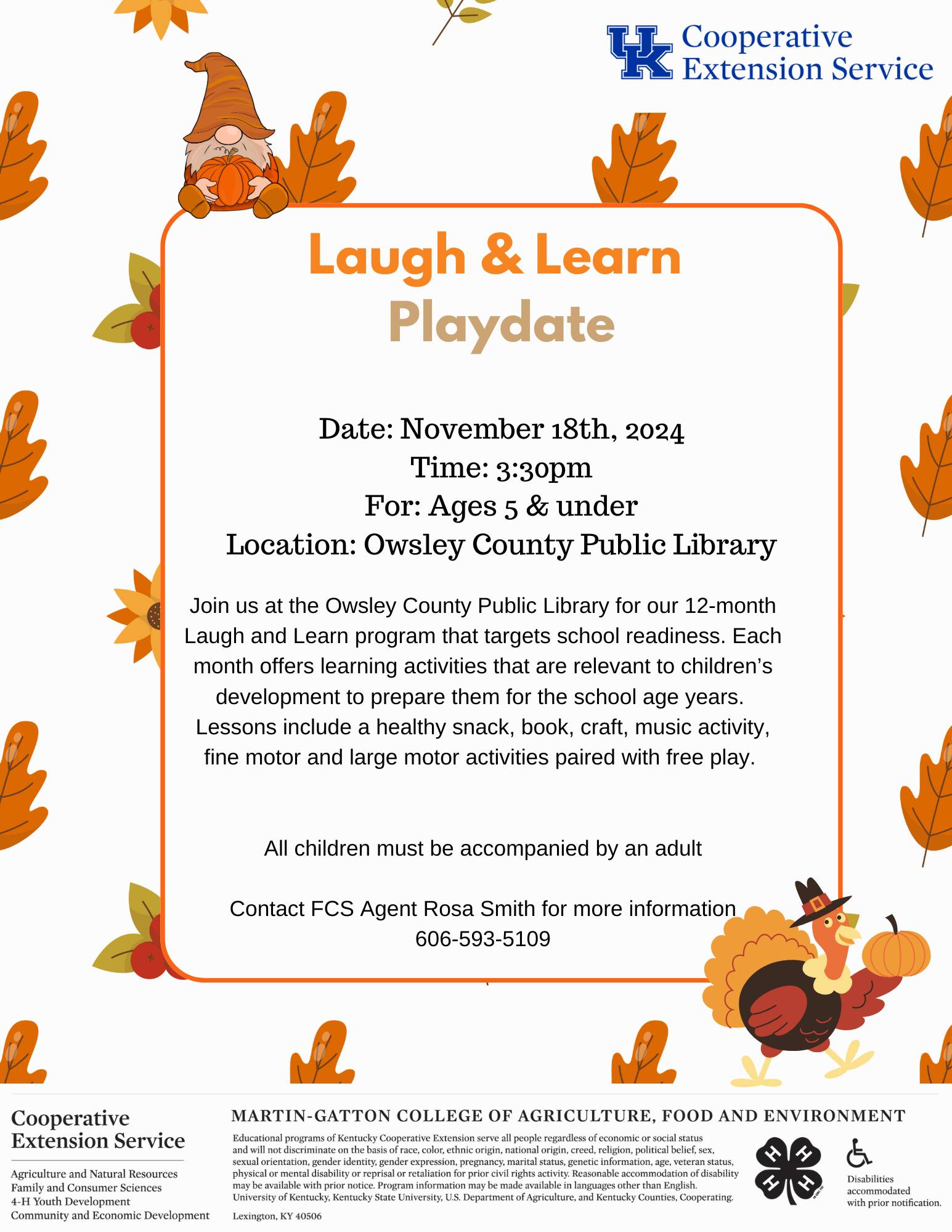 Laugh & Learn play date flyer